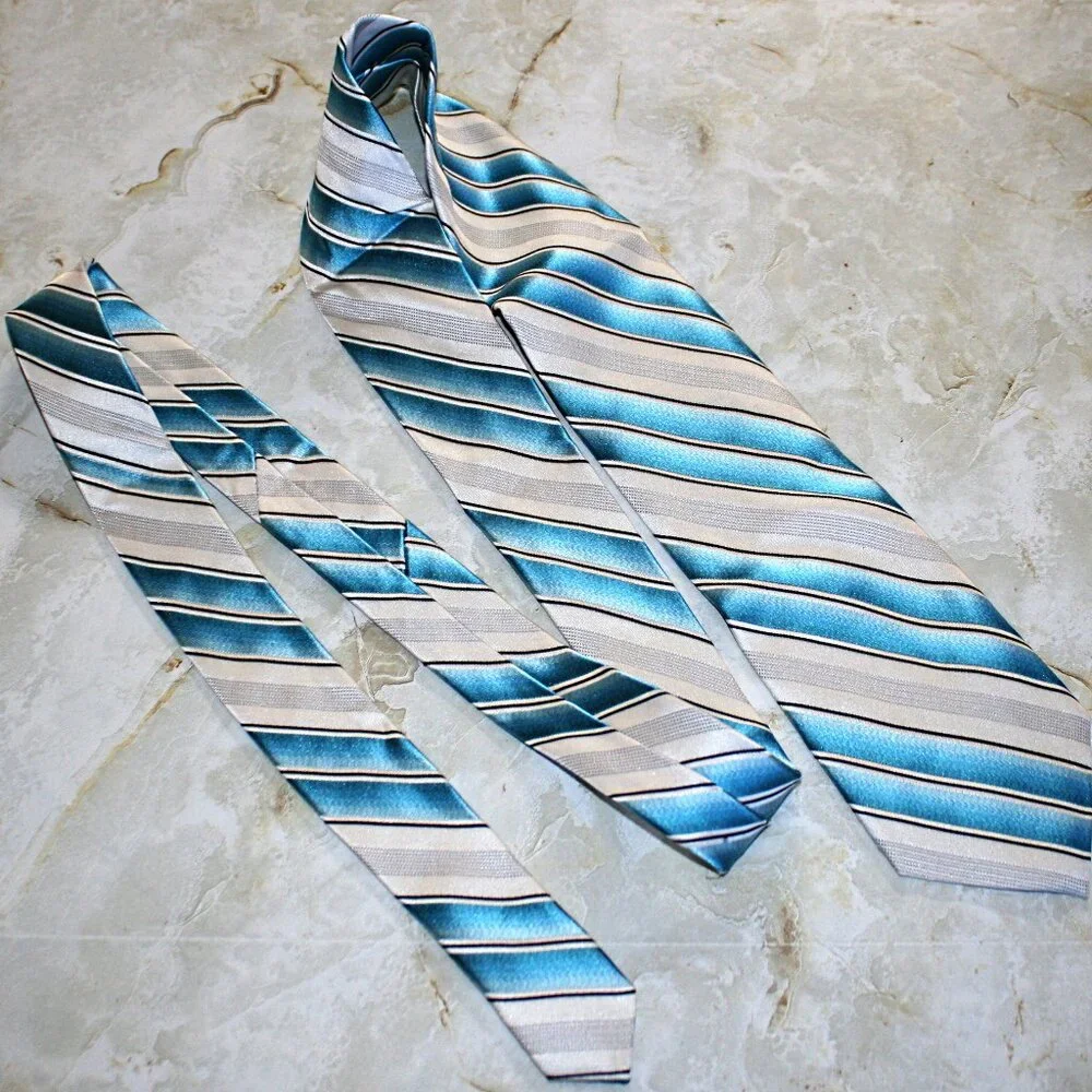 VINTAGE PIERRE CARDIN Neck Tie Turquoise Stripe Silk Neckwear 60 Inches Long